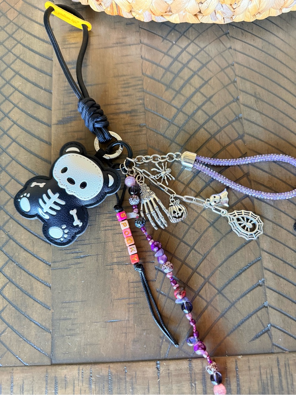 Black & Purple Skeletal Bear Bag Charm
